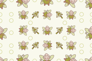 Cute Fairy Seamless Pattern with Magic Wand in Soft Pastel Style