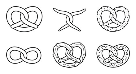 Pretzel variations vector set, hand drawn pretzel shapes, bakery elements, traditional snack, illustration