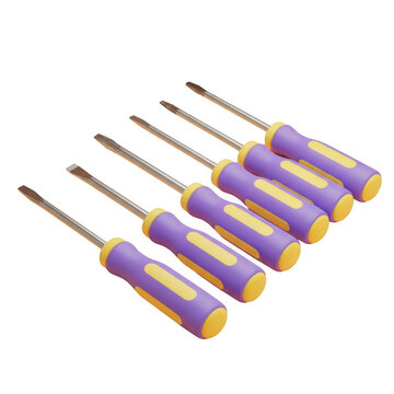 3d rendered screwdriver set with purple and yellow handles