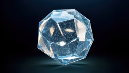 Abstract Blue Icosahedron with Geometric Facets and Light Reflections.