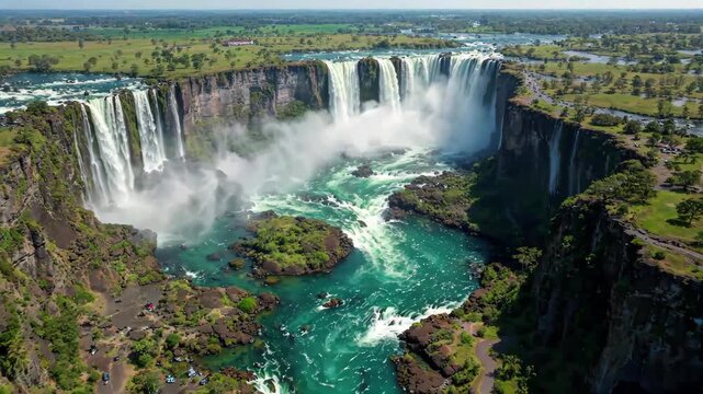 Overlooking the spectacular waterfall natural scenery