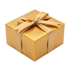 Obraz premium Elegant golden gift box with bow isolated on transparent background