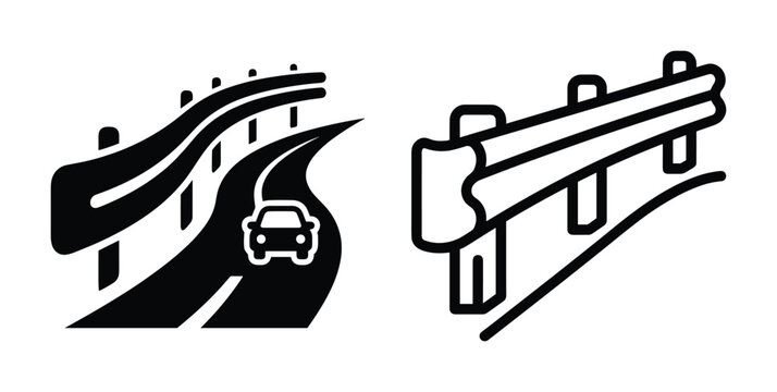 Road with crash barriers vector icon. Car driving highway with guardrails symbol