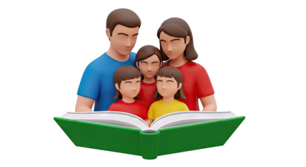 3D Rendered Family Reading Book Together