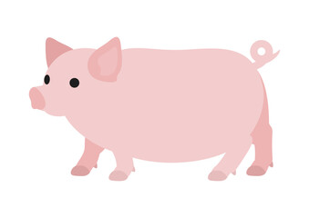 斜めを向いて歩く豚のシンプルなイラスト