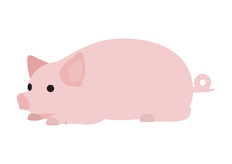 地面に伏せて休む豚のシンプルなイラスト