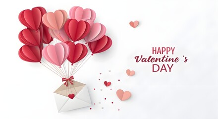 Happy Valentine&rsquo;s Day Paper Cut Heart Card with Balloon Hearts and Ribbon