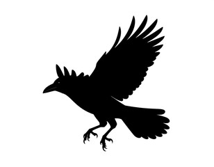 Obraz premium A black silhouette of a bird in flight against a white background