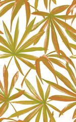 手描きタッチの熱帯植物のシームレスパターン  ベージュ