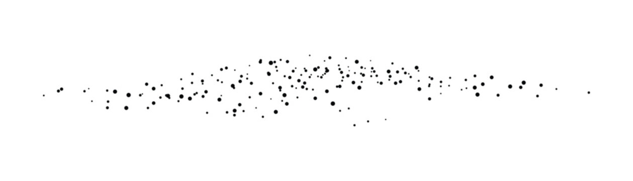 Scattered dots pattern, black ink spot shapes in random sizes, simple graphic design element.