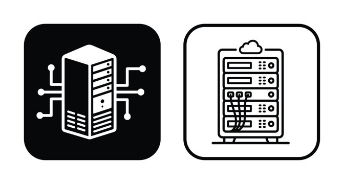 Server rack vector icon set. Data storage and network technology illustration