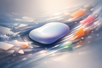 Abstract wave-like flow of objects representing content distribution and algorithmic systems. Visual metaphor for visibility, recommendation, imbalance, and dynamic digital platform behavior.