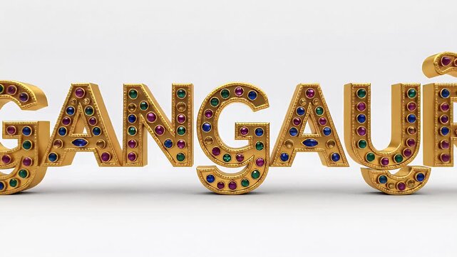 Gangaur Festival Gold Typography with Rajasthani Gemstones on White
