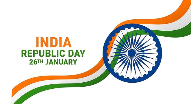 Celebrating India republic day on the twenty sixth of january with the national flag colors and ashoka chakra design element signifying national pride and freedom.