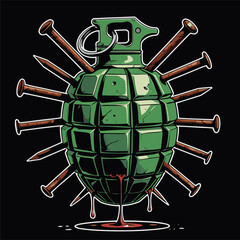vector image of a grenade on a nail