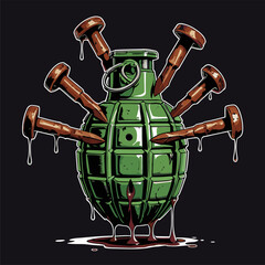 vector image of a grenade on a nail