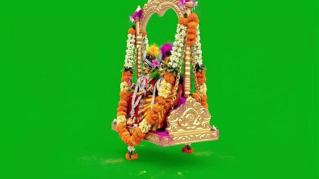 DOLA PURNIMA RADHA KRISHNA PALANQUIN ISOLATED ROTATING ON GREEN SCREEN