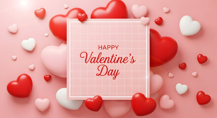 Valentine's day greeting card with red and white hearts