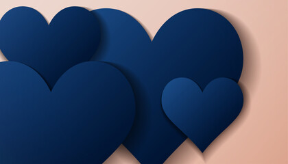 Navy Blue Paper Hearts on Peach Background - Love and Romance.