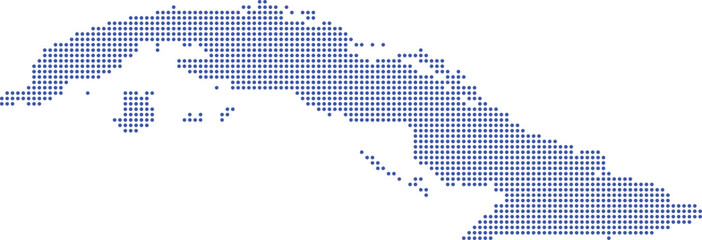 Blue Dotted Map of Cuba Silhouette Isolated on White Background Vector Illustration