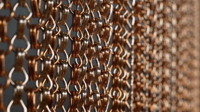 Shimmering golden chain links texture with warm bokeh highlights.