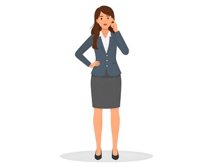 Fototapeta premium A cartoon woman in business attire talks on phone with confidence