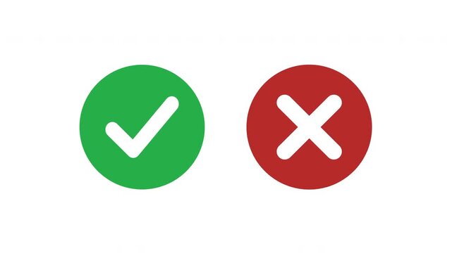 Yes no animation icon. Checkmark animation. Check mark symbols. Tick sign in green color and Cross sign in red color