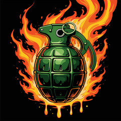 vector image of a grenade on fire