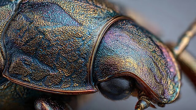Iridescent Beetle Shell Macro Texture with Metallic Colors
