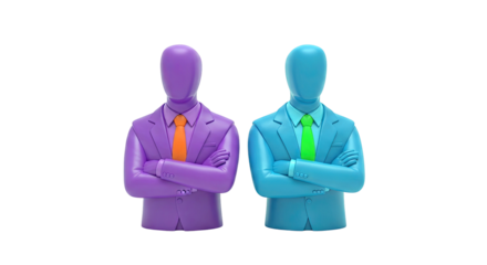 Two stylized businessmen figures with crossed arms