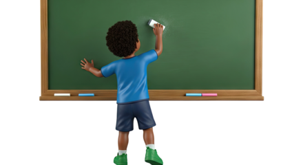 Boy Erasing Green Chalkboard