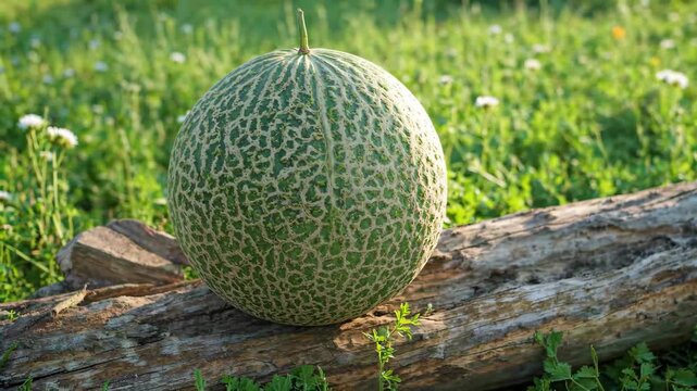 Reticulated melon on wood in grass