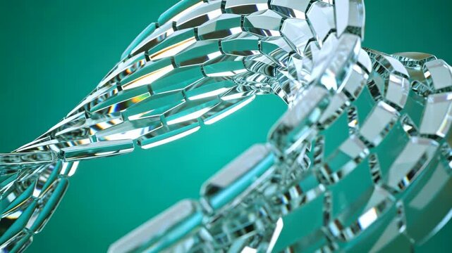 エメラルドグリーンに浮かぶ未来的ガラスの波形