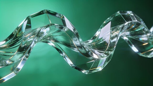 エメラルドグリーンに浮かぶ未来的ガラスの波形