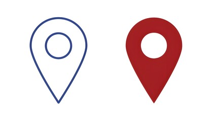 Red Filled and Blue Outline Location Pin Map Marker Icons Vector Isolated