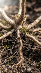 Intricate Plant Roots Growing Through Rich Soil Ground Texture Macro Detail