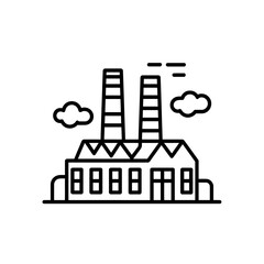 Obraz premium Industrial facility line art illustration with factory building and smokestacks emitting smoke from chimneys viewed from front