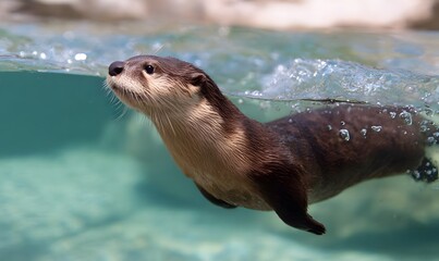 Obraz premium an otter swimming upward