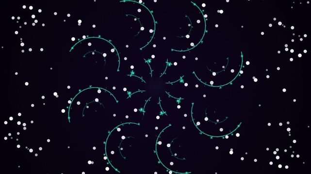 Abstract starry pattern with cyan spirals and dotted background.