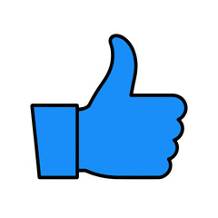 Blue thumbs up hand gesture vector icon.