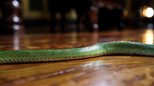 Close-up footage of green snakes