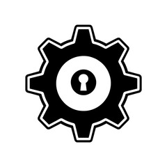 Obraz premium Line icon of gear with lock symbol in center.