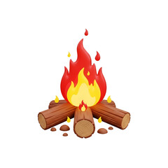 3d icon of a 3d render of a campfire with logs and flames isolated on transparent background