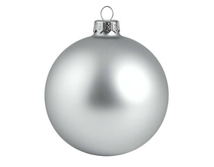 A single silver bauble with a metal cap hangs against black
