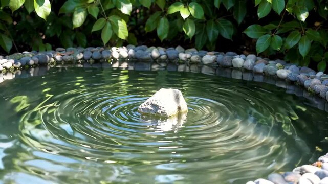 The rocks in the pond stir up water waves