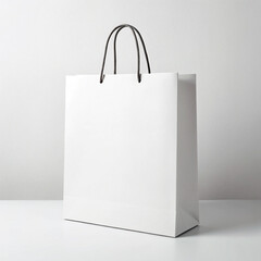 Blank paper white bag on white background. Black friday sale. Shopping concept. Mockup 