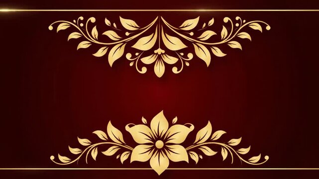 Luxurious Gold Floral Designs on Red Background.