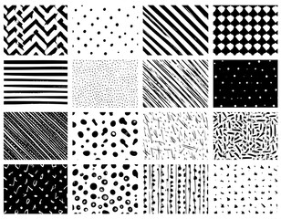 A collage of 12 black and white geometric patterns