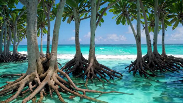 Seaside mangroves and clear water landscape