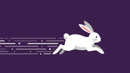 White Rabbit Running Fast on Purple Background, Speed Motion Blur